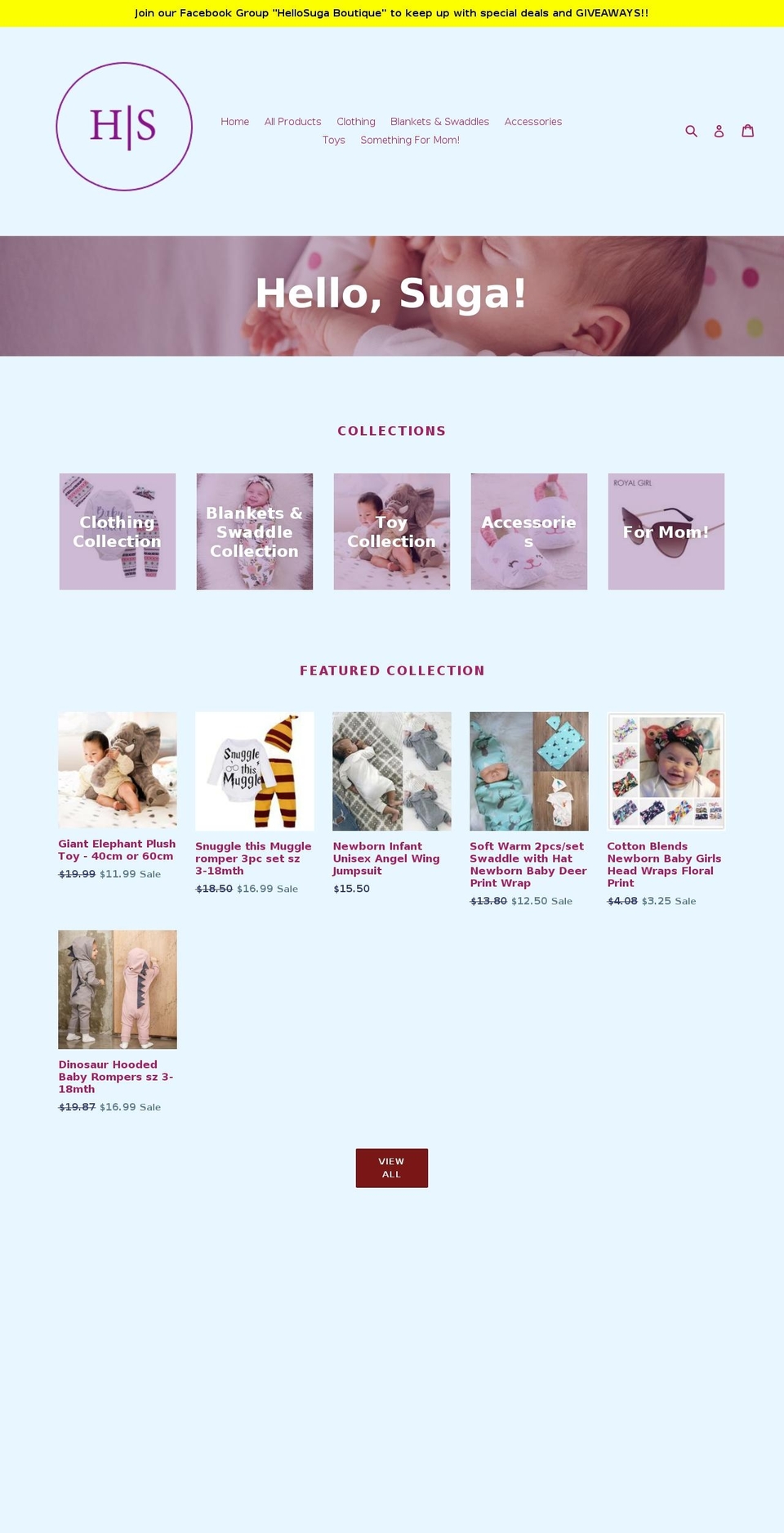 hellosuga.com — Shopify storefront screenshot