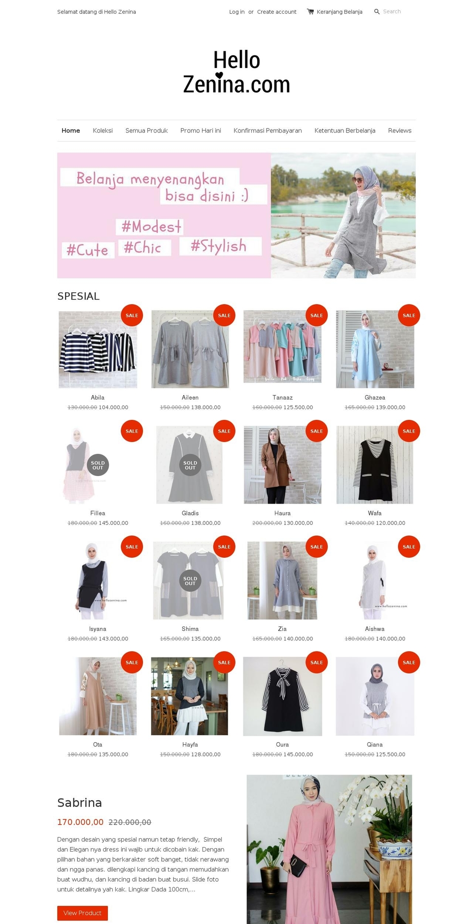 hellozenina.com shopify website screenshot