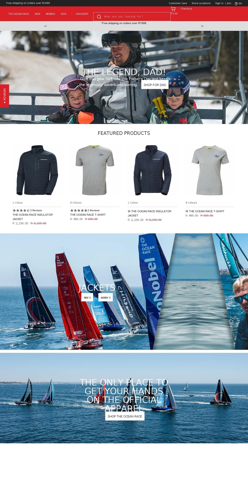 hellyhansen.co.za shopify website screenshot