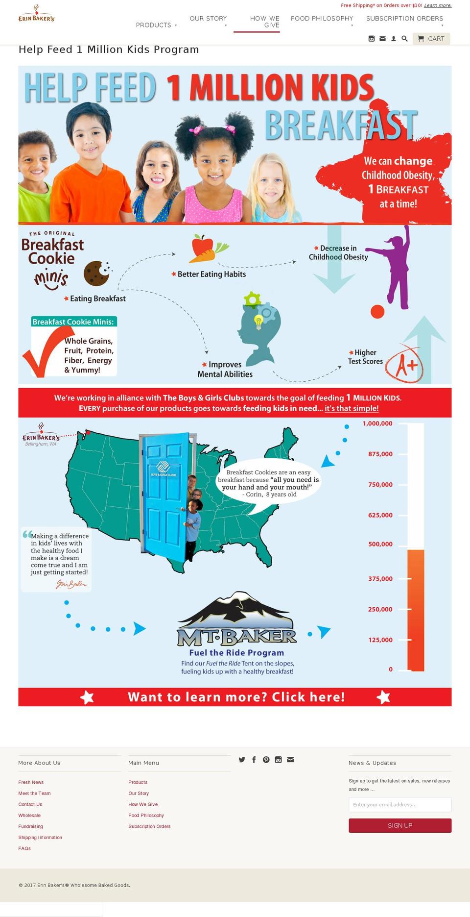 helpfeed1millionkids.com shopify website screenshot