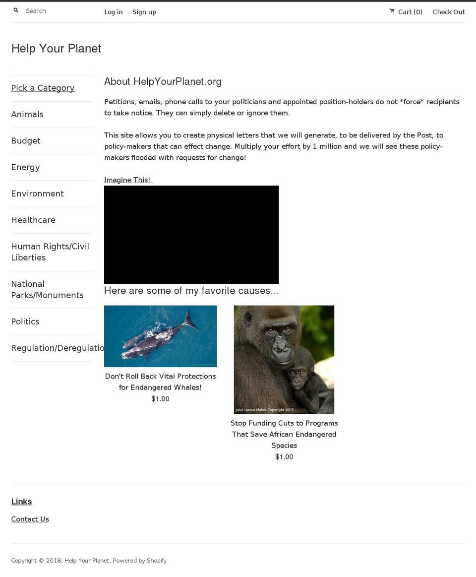 helpyourplanet.org shopify website screenshot