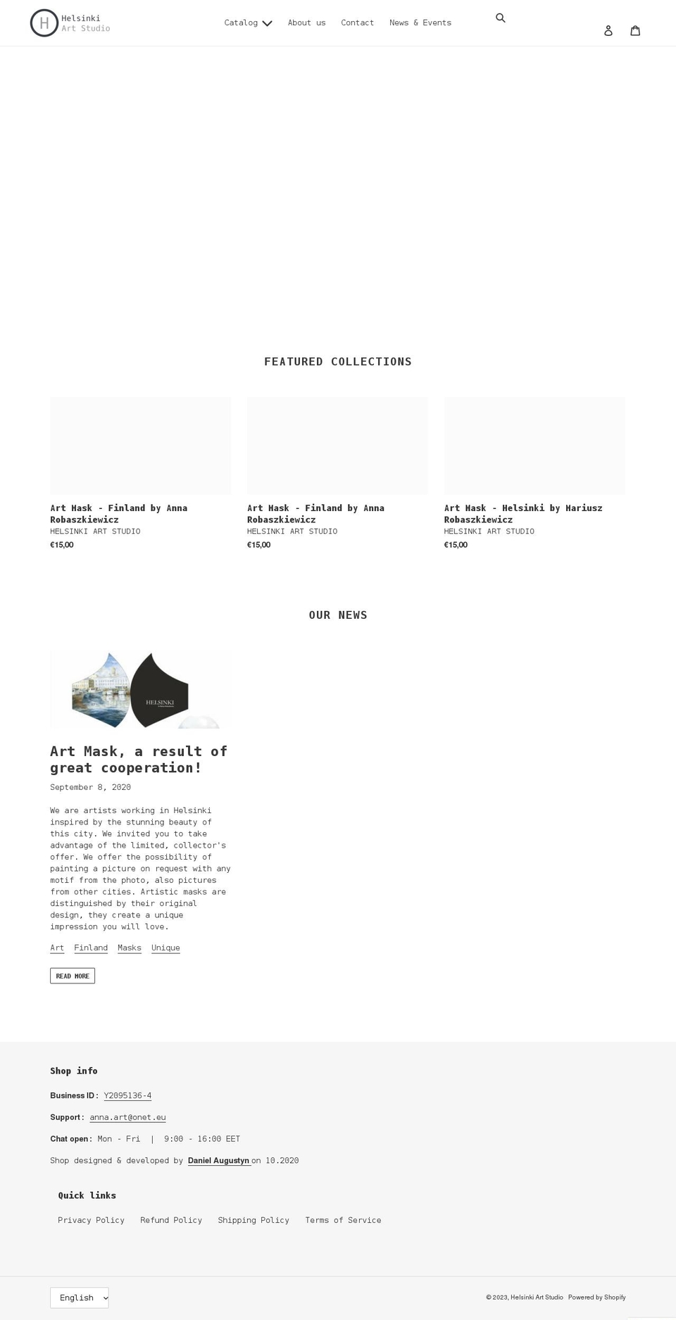 helsinkiartstudio.com shopify website screenshot