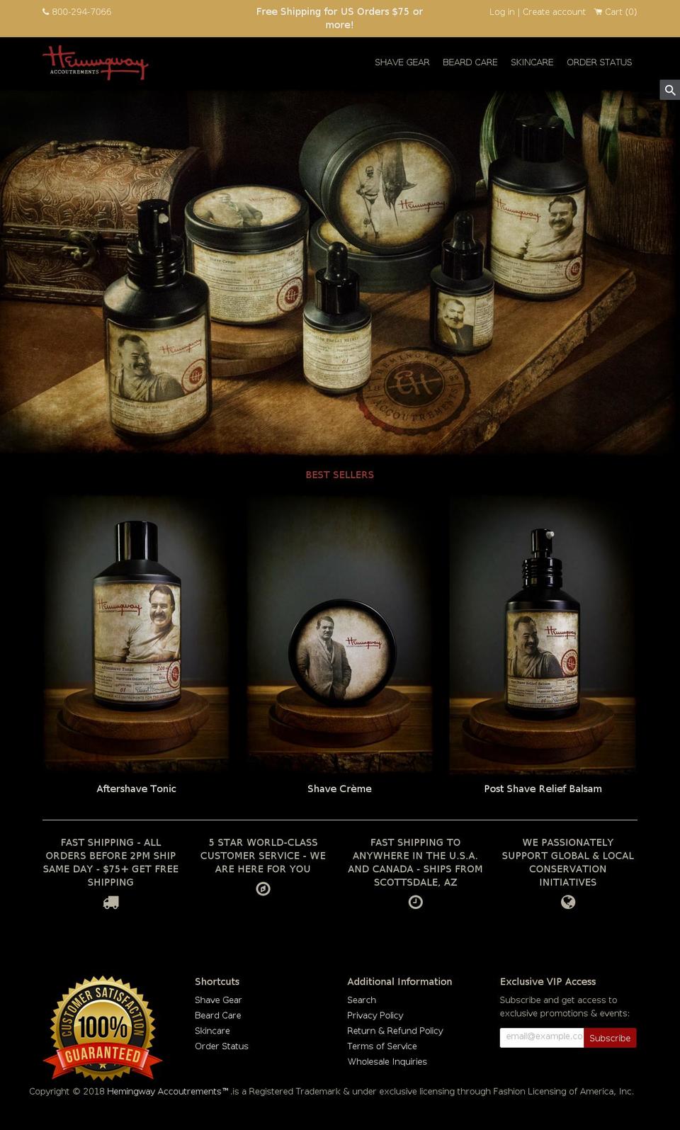hemingwayaccoutrements.com — Shopify storefront screenshot