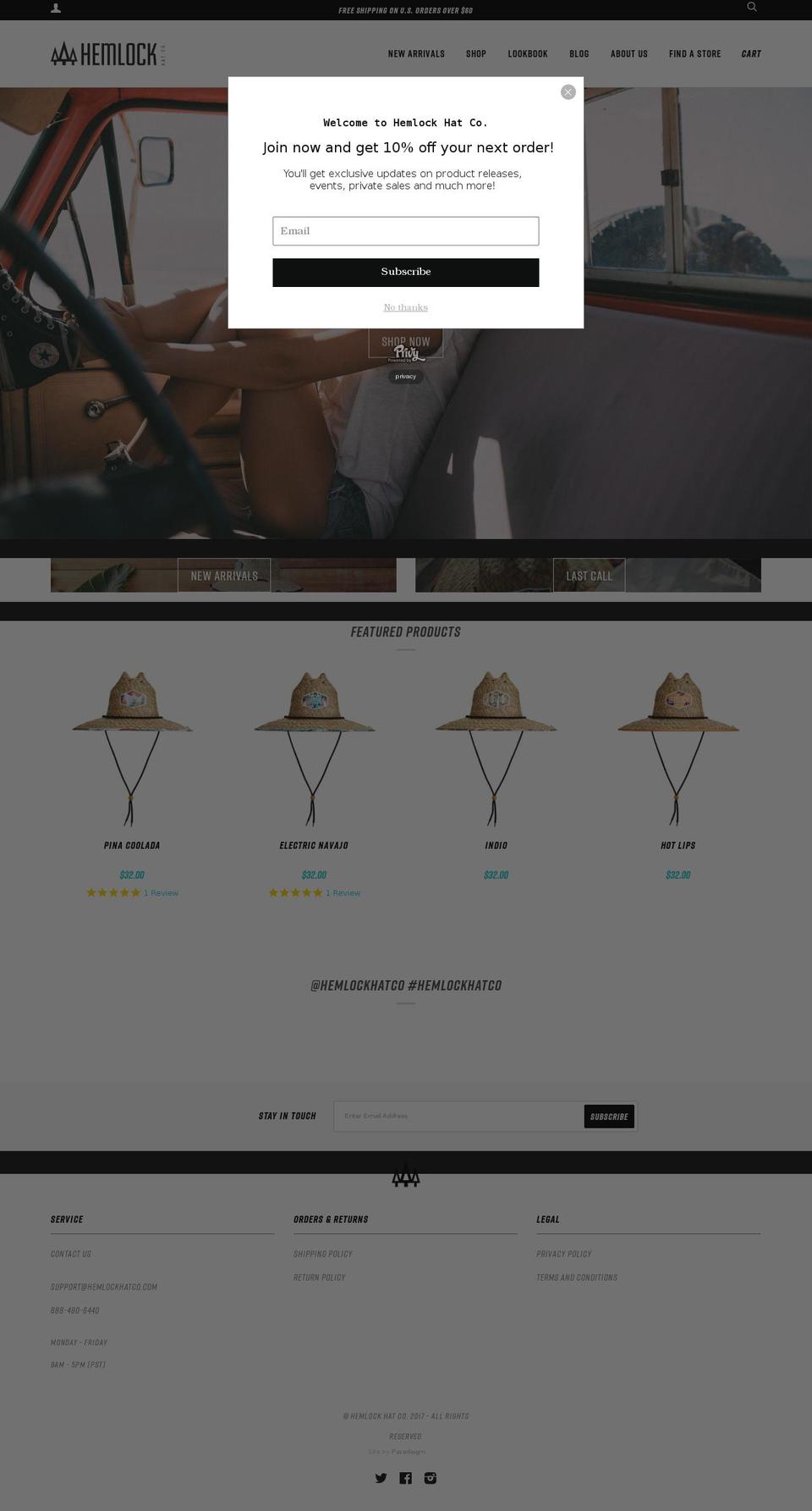 hemlockhatco.com shopify website screenshot