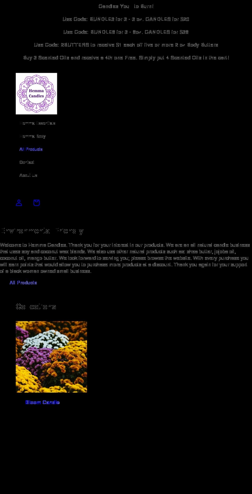hemmacandles.com shopify website screenshot