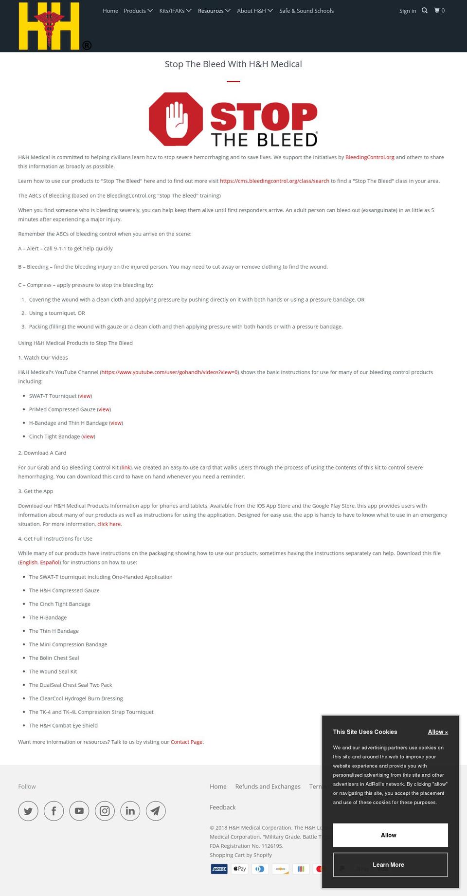 hemorrhagecontrol.com — Shopify storefront screenshot
