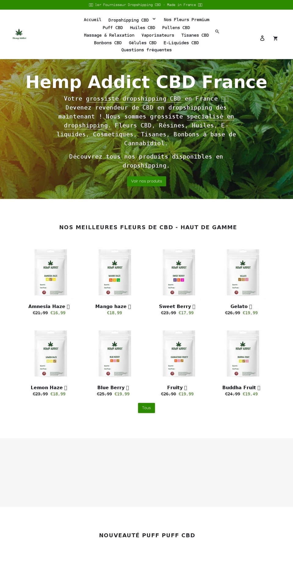 hemp-addict.fr shopify website screenshot