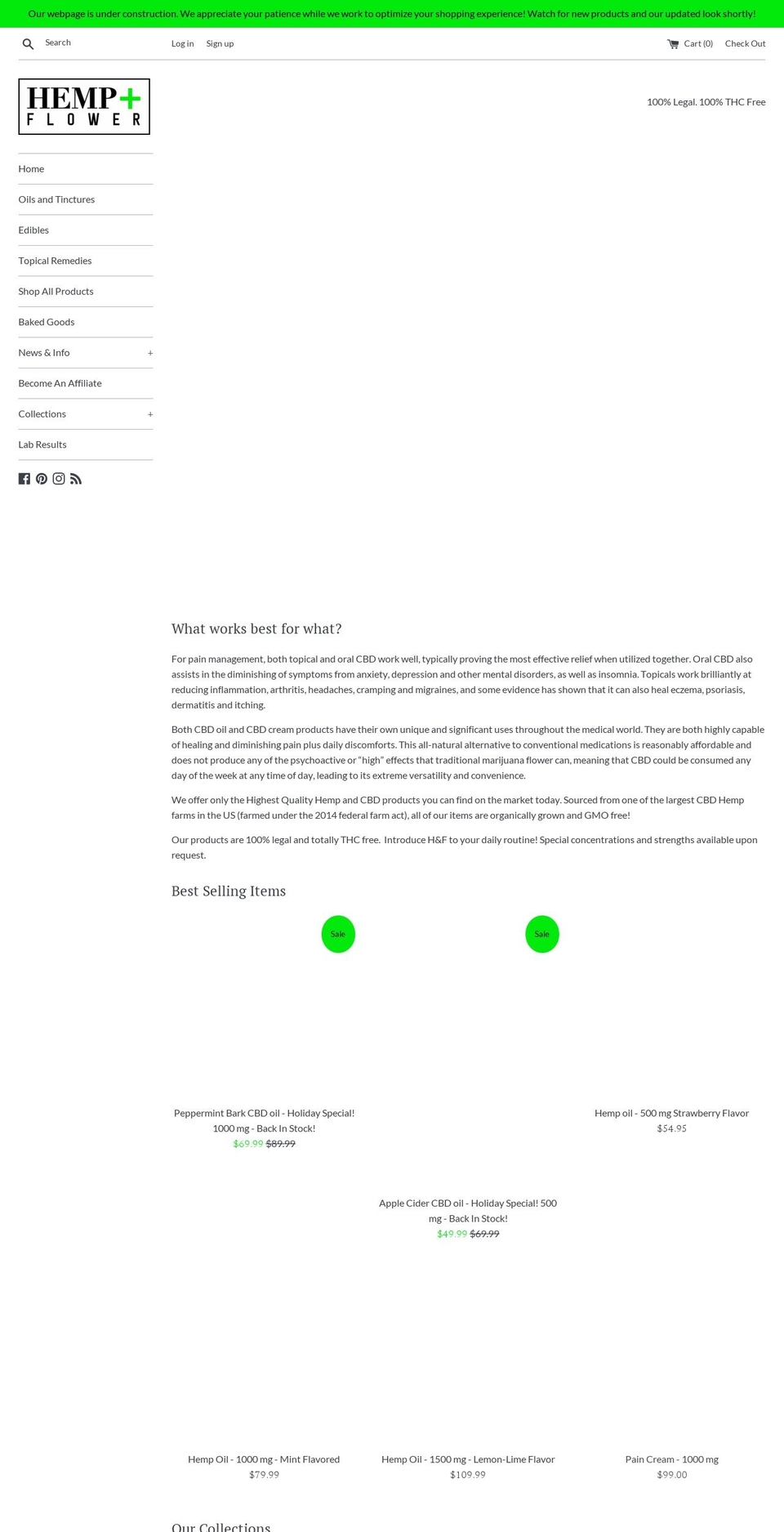 hempandflower.com shopify website screenshot