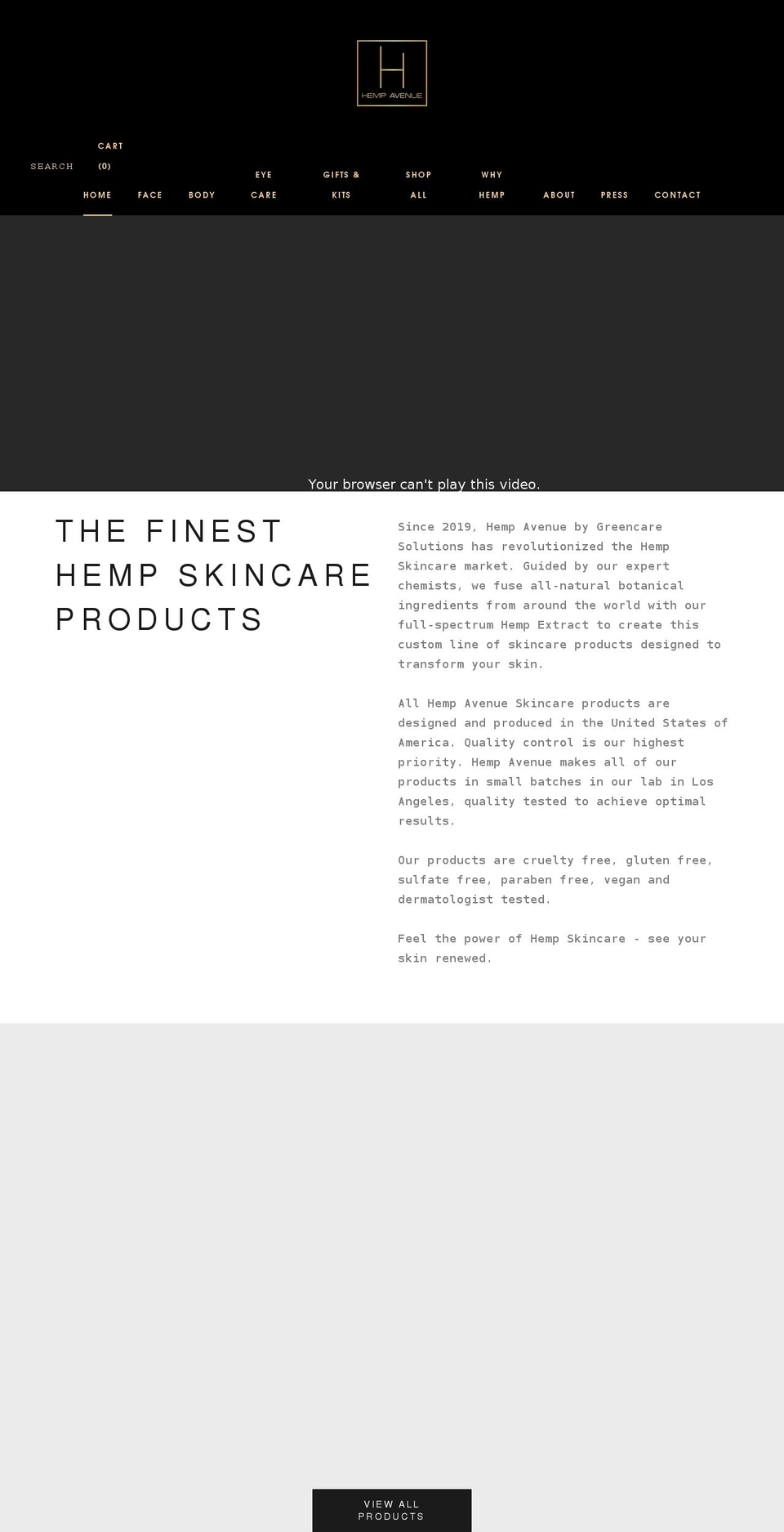 hempavenueskincare.com shopify website screenshot