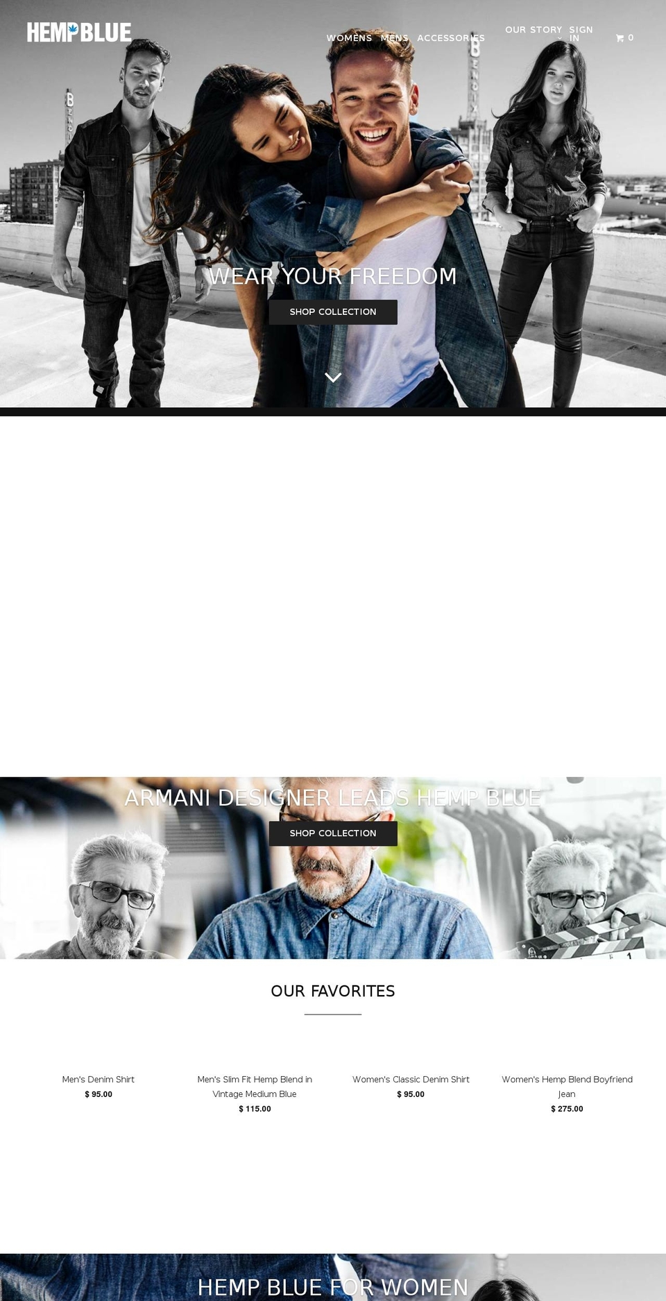 hempbluedenim.com shopify website screenshot