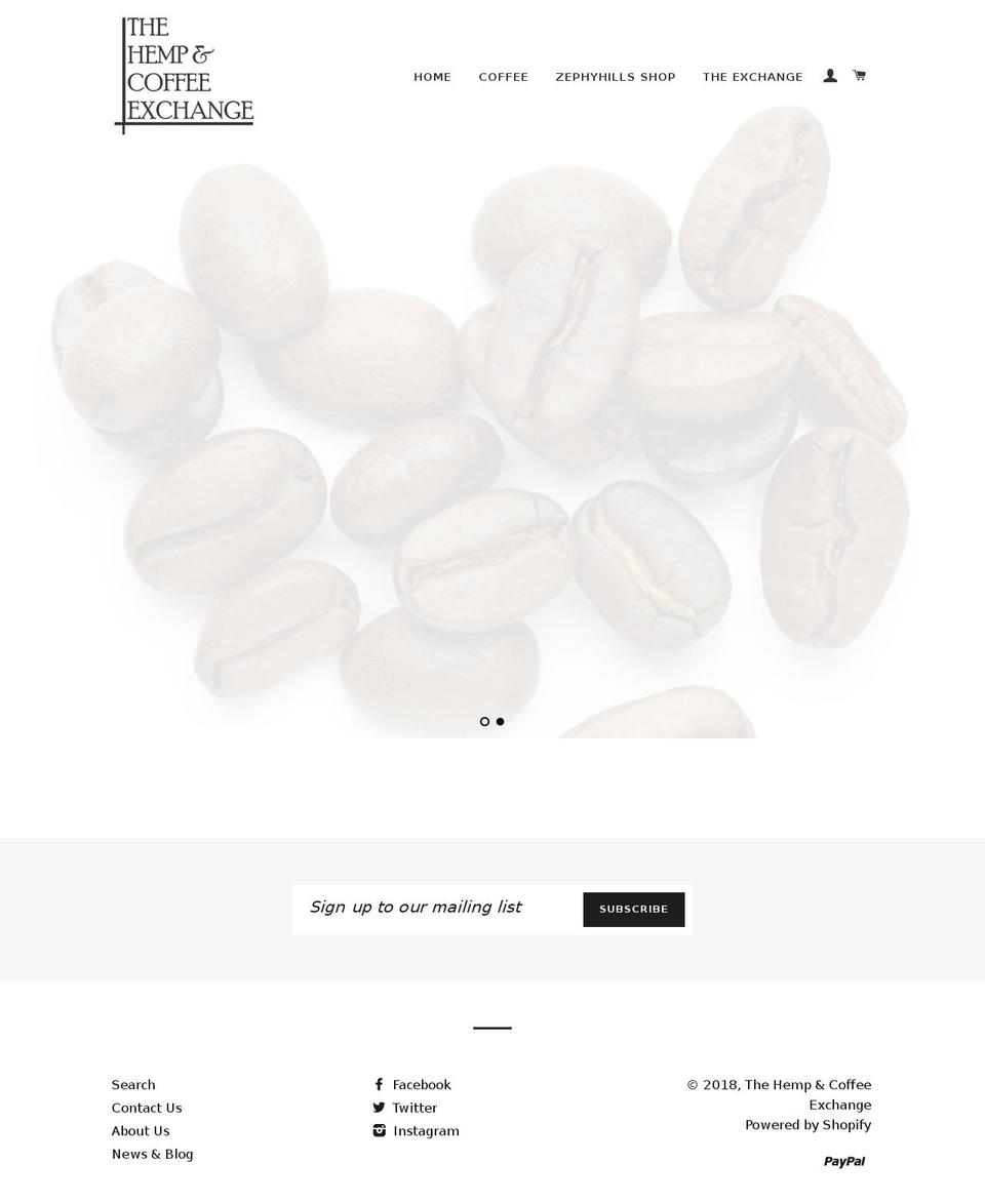 hempcoffeeexchange.com — Shopify storefront screenshot