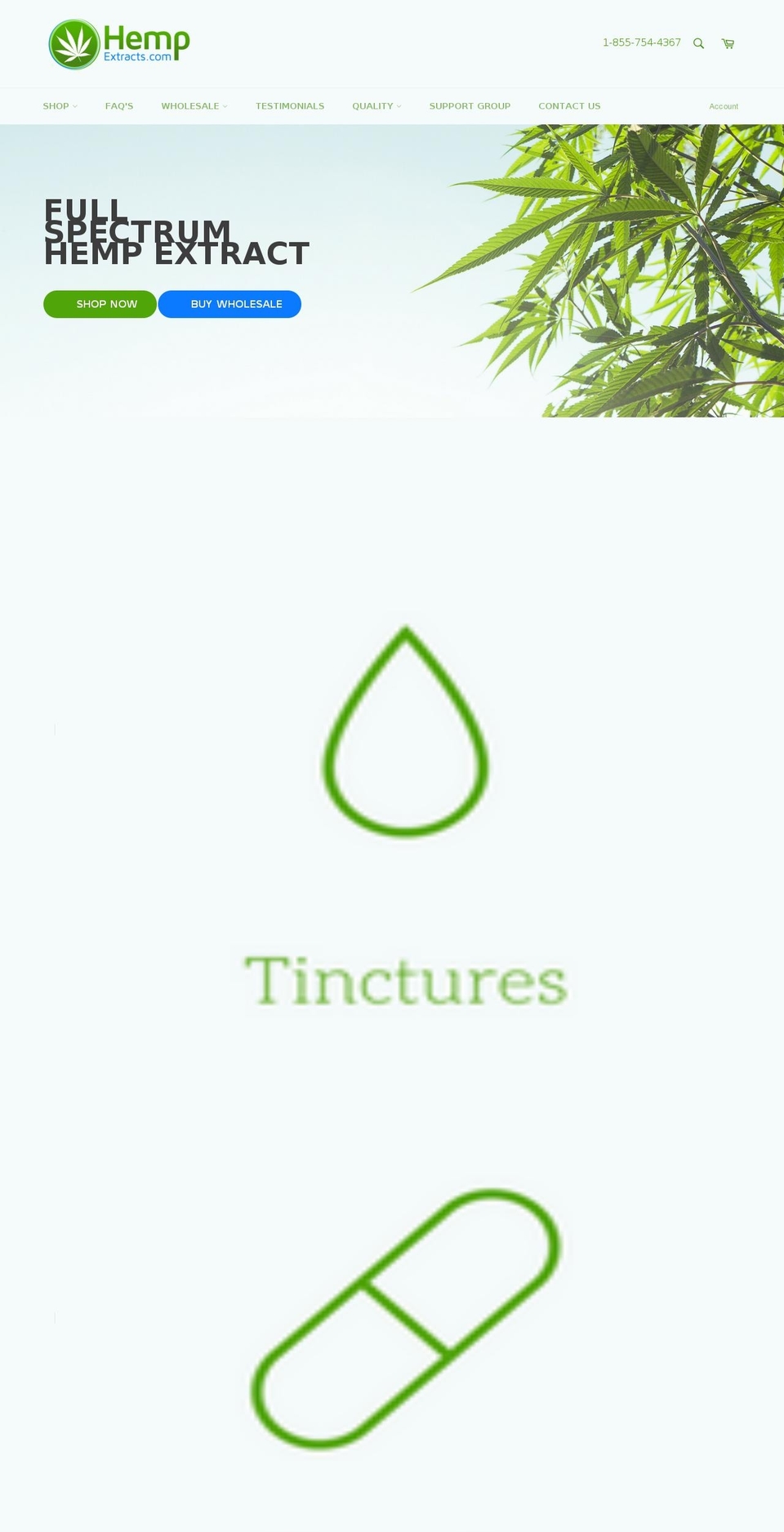 hempextracts.com shopify website screenshot