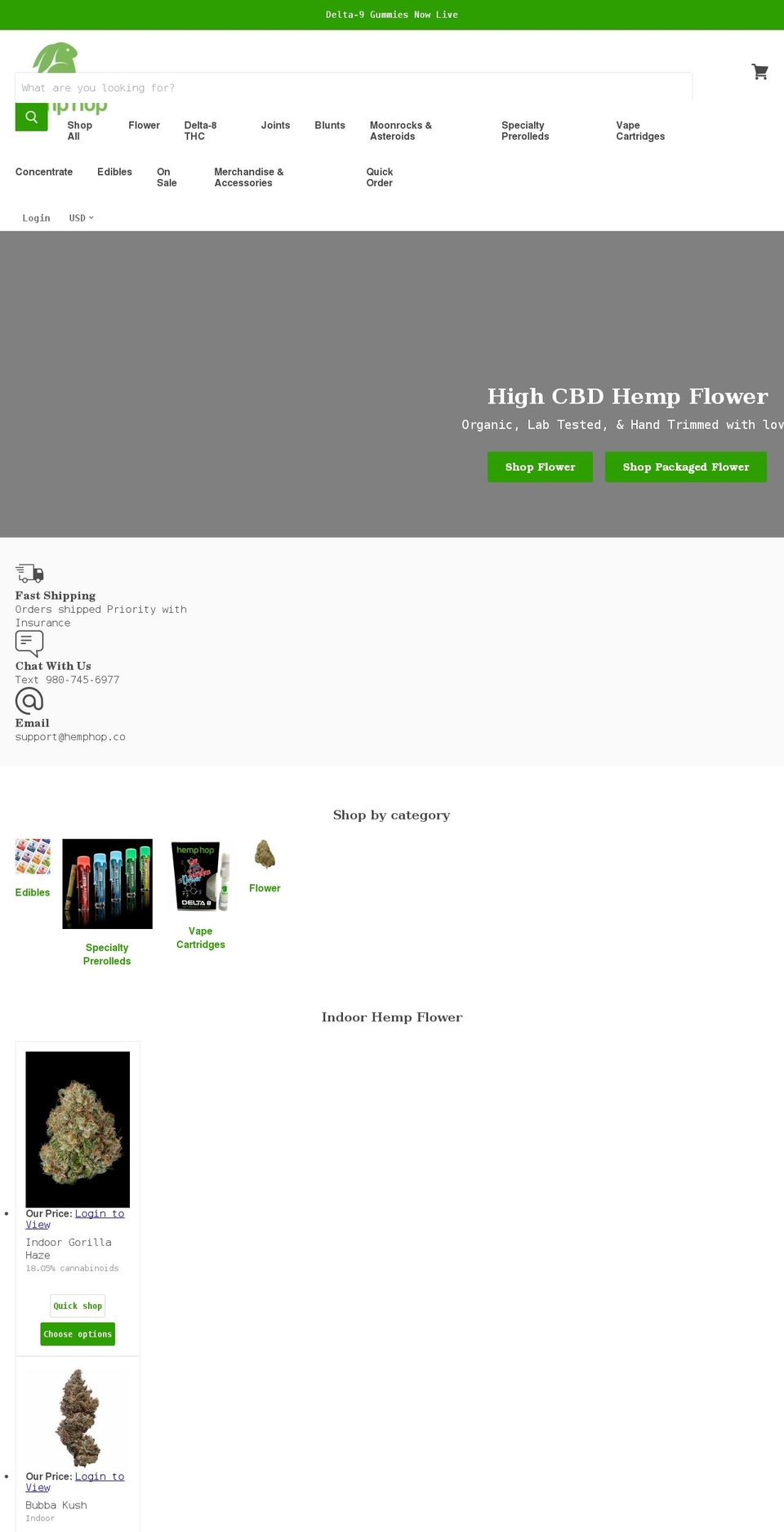 hemphopwholesale.com shopify website screenshot