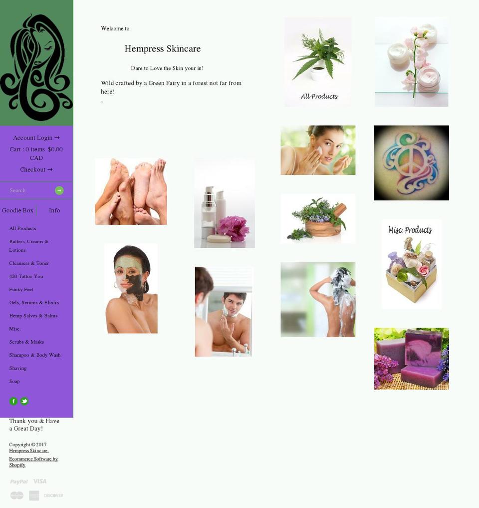Hempress Skincare Shopify theme site example hempressskincare.com