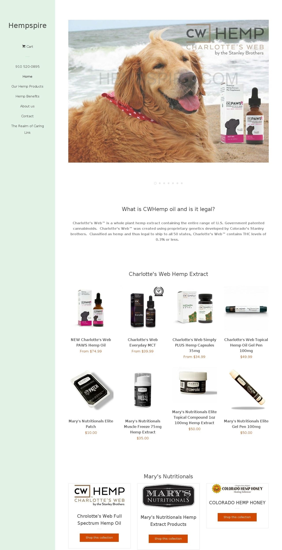 hempspire.com — Shopify storefront screenshot