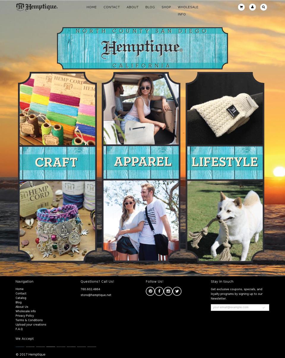 hemptique.net shopify website screenshot