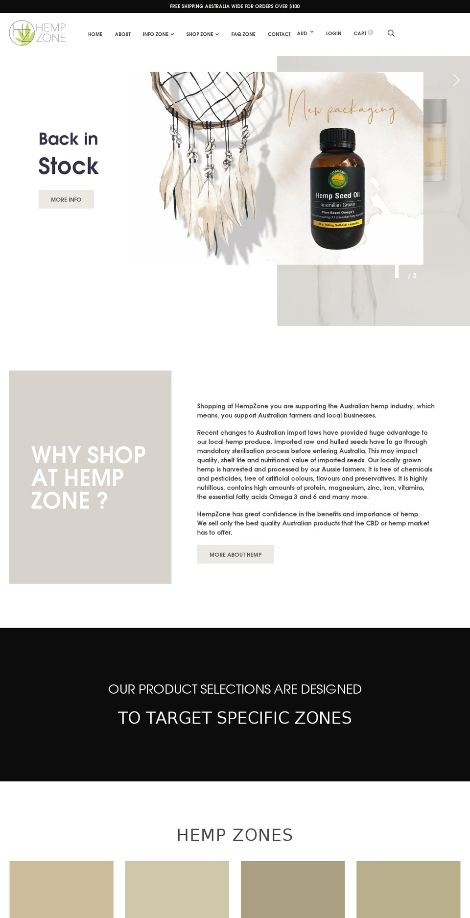 hempzone.com.au shopify website screenshot