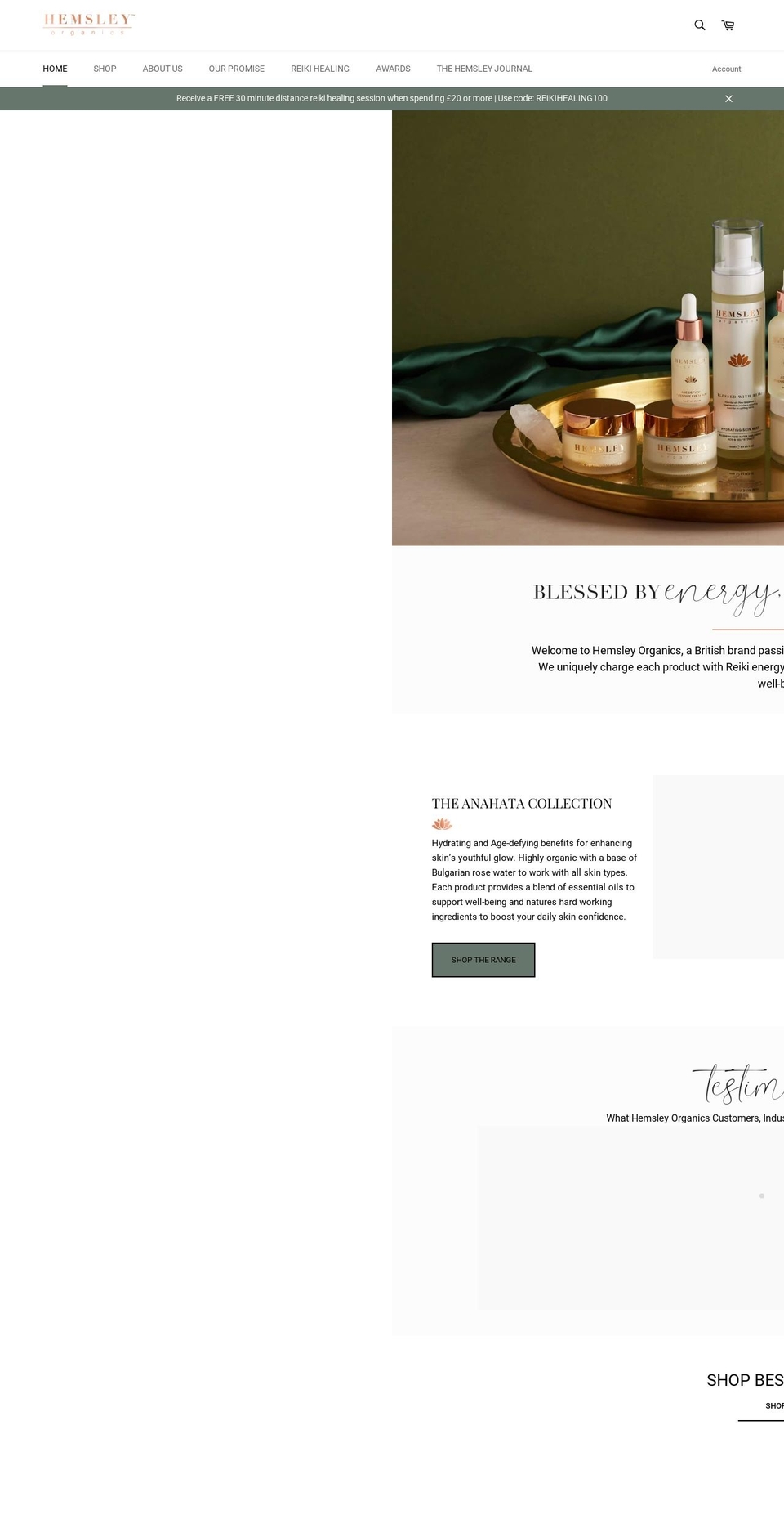 hemsleyorganics.com — Shopify storefront screenshot