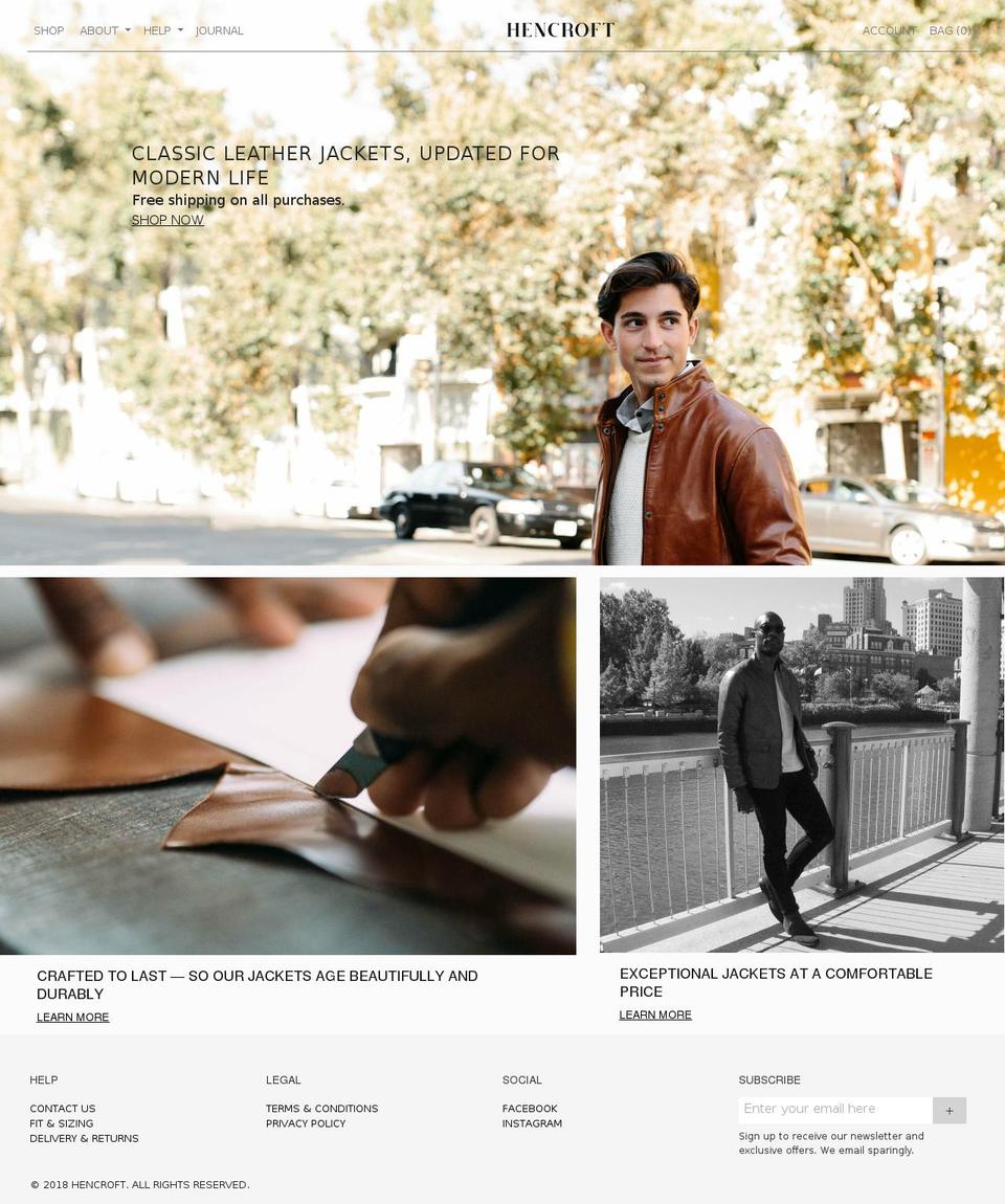 hencroft.com shopify website screenshot