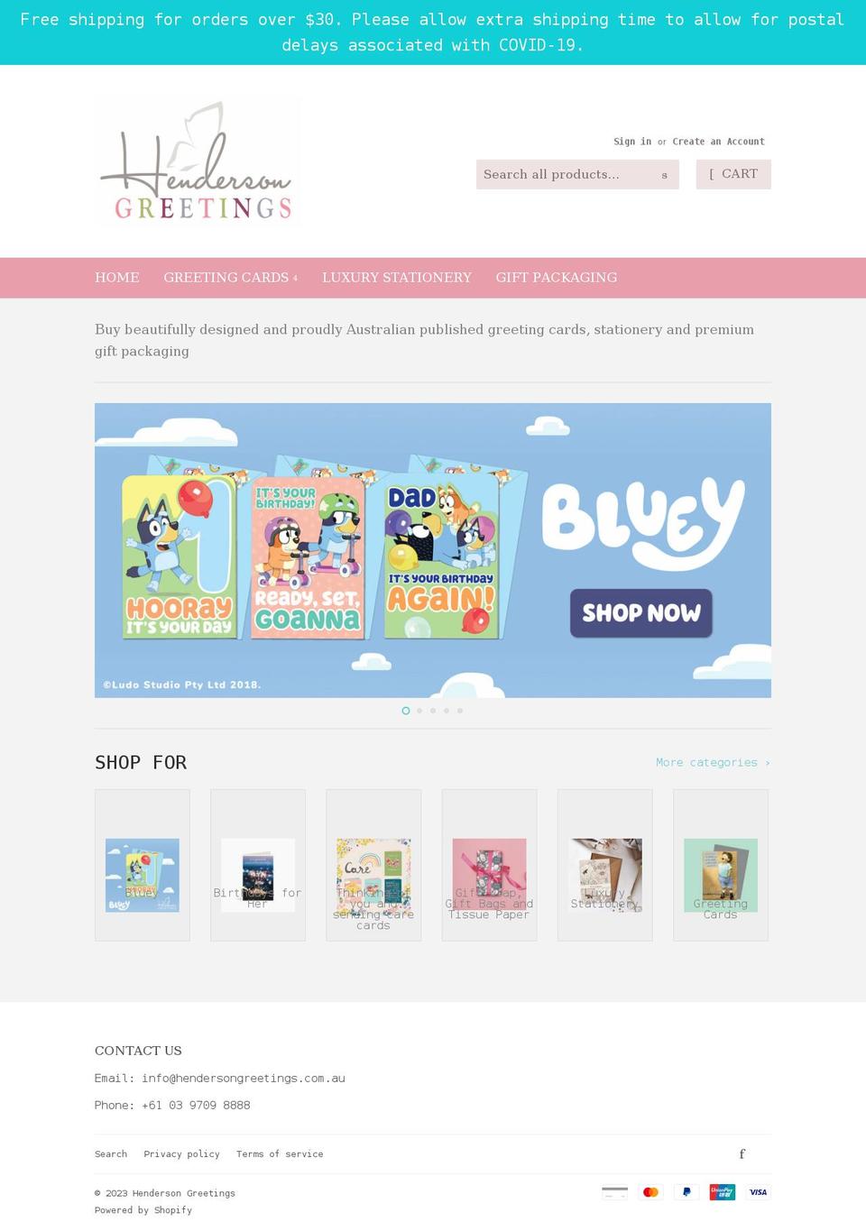 henderson-greetings.myshopify.com shopify website screenshot