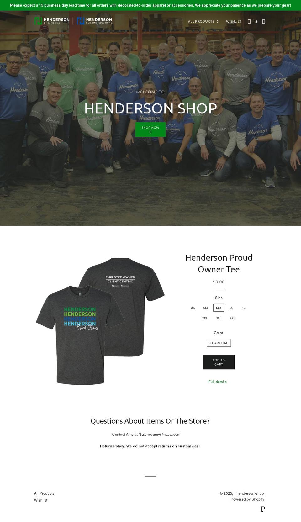 henderson-shop.com — Shopify storefront screenshot