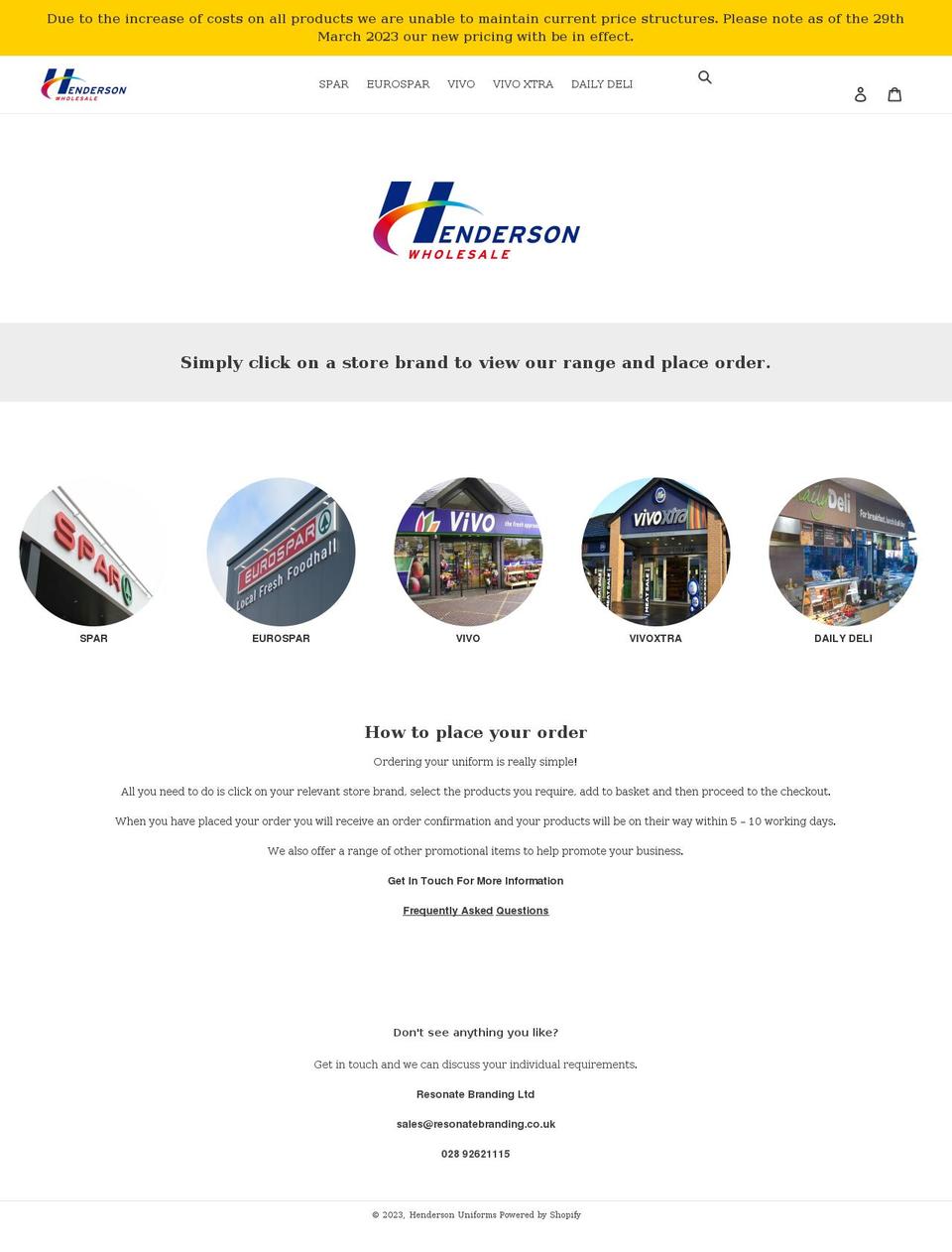 hendersonuniforms.co.uk shopify website screenshot