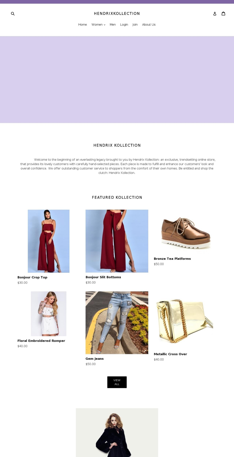 hendrixkollection.com shopify website screenshot