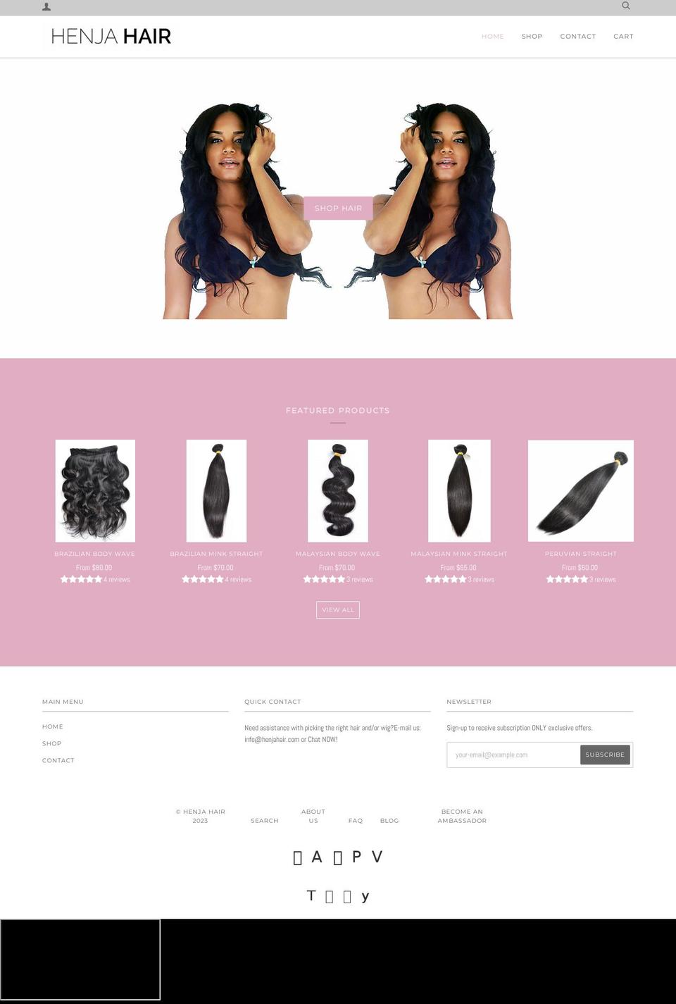 henjahair.com — Shopify storefront screenshot
