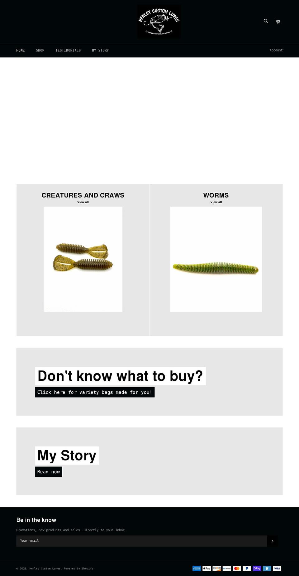 henleycustomlures.com shopify website screenshot