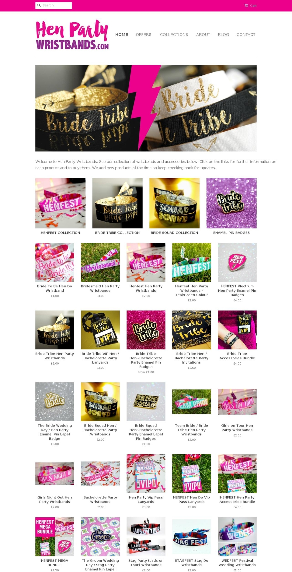 henpartywristbands.com shopify website screenshot