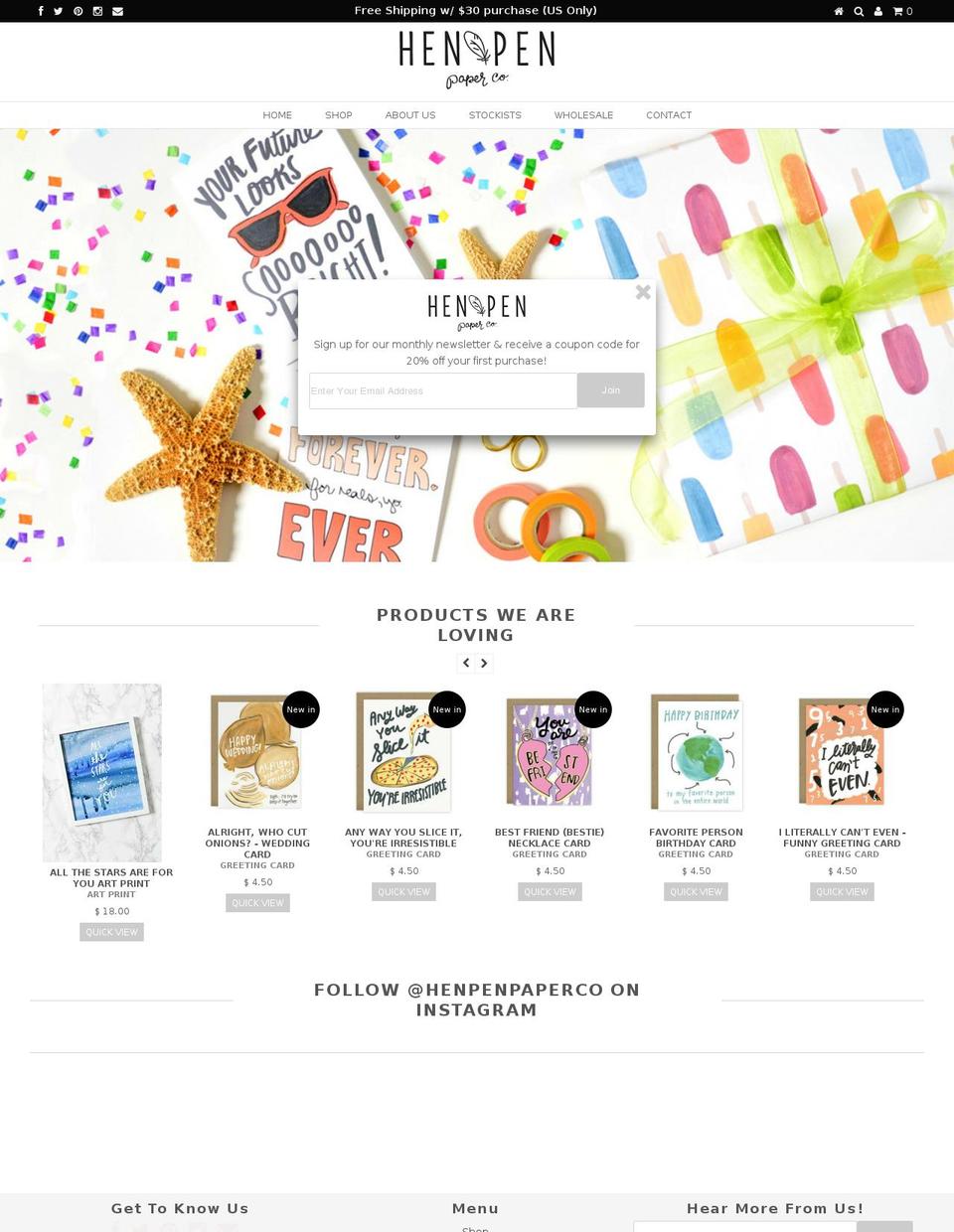 henpenpaperco.com shopify website screenshot
