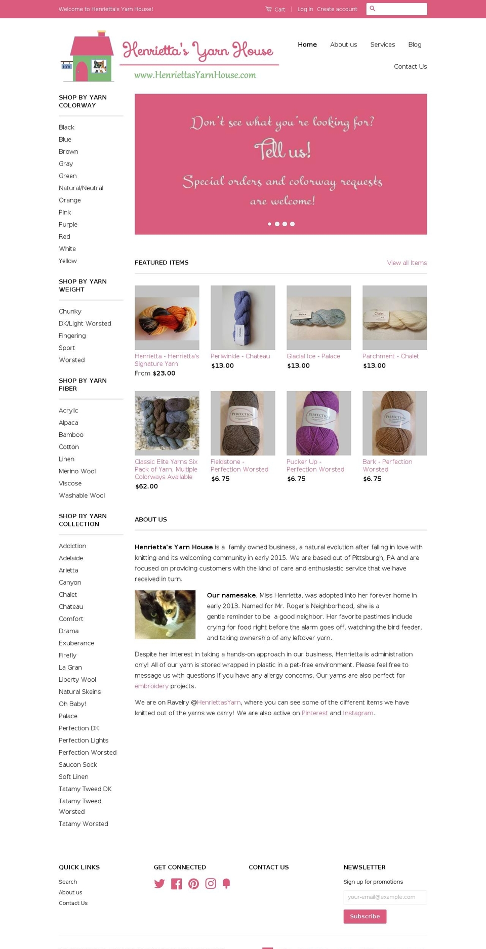 henriettasyarnhouse.com shopify website screenshot