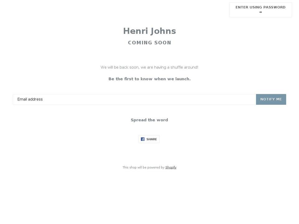 Snow Shopify theme site example henrijohns.co.uk