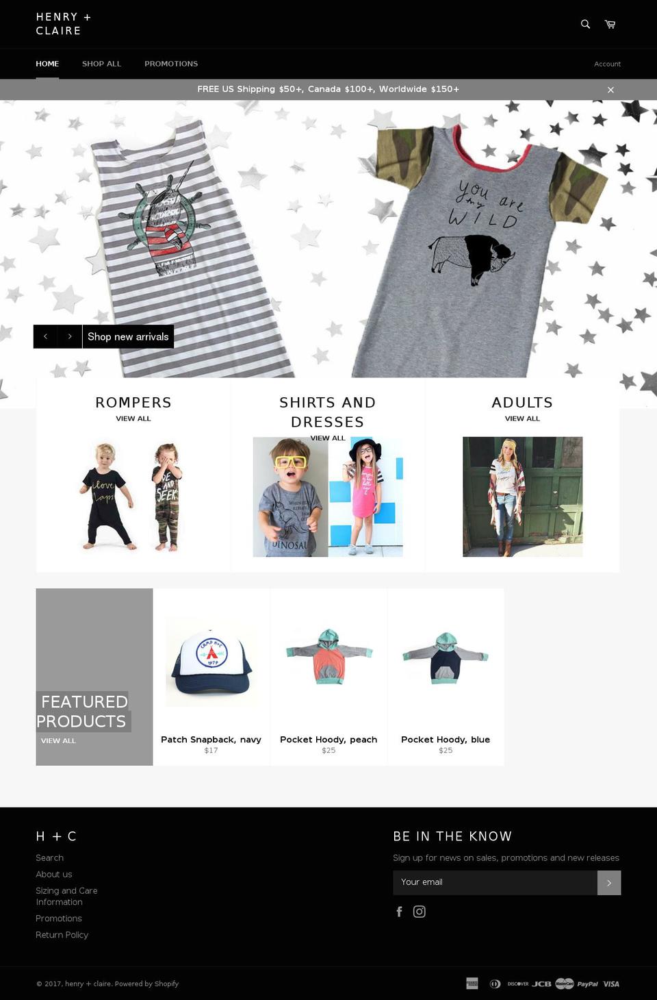 henryandclaireapparel.com shopify website screenshot