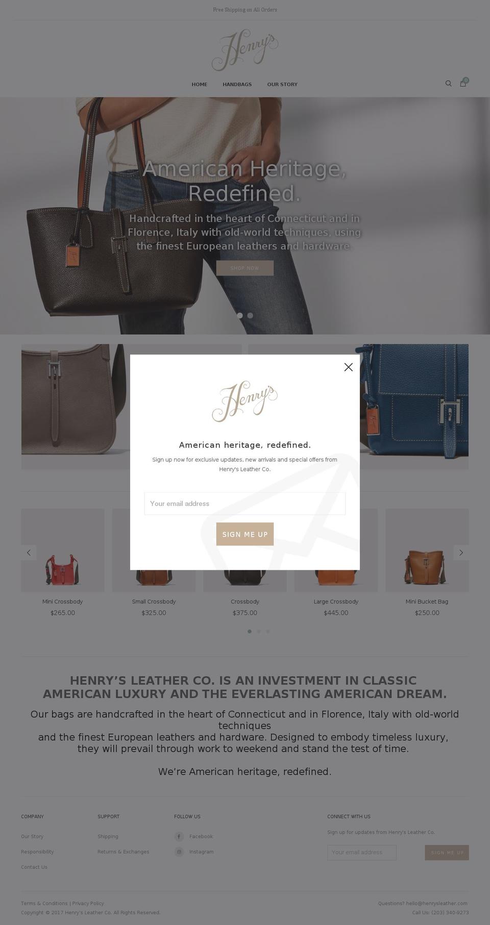 henrysleather.com shopify website screenshot