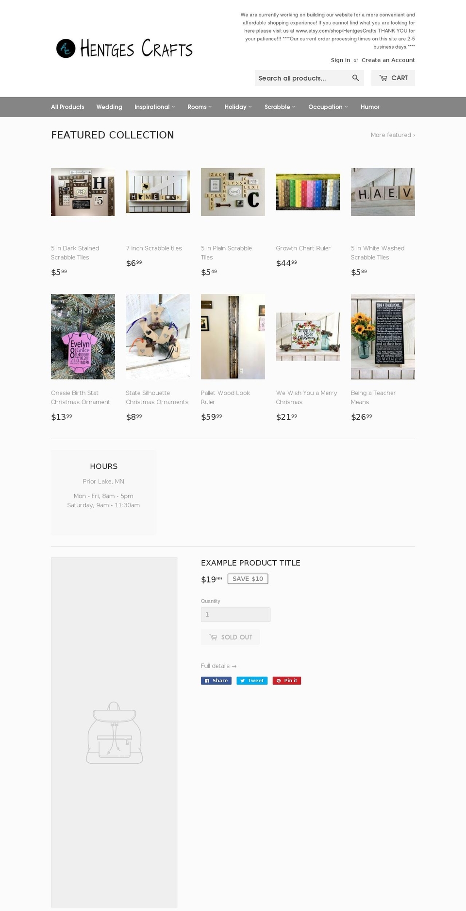 hentgescrafts.com shopify website screenshot