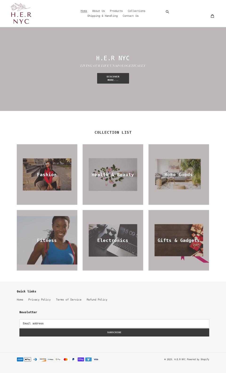 her-nyc.com shopify website screenshot