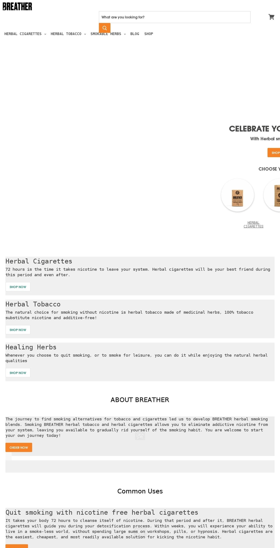 herbalcigarettes.us shopify website screenshot