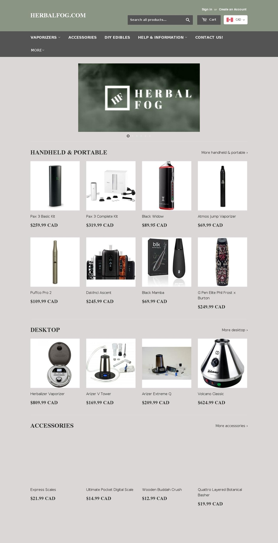 herbalfog.com shopify website screenshot