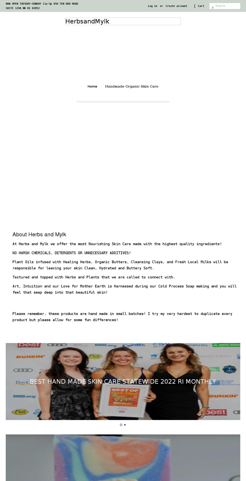 herbsandmylk.com shopify website screenshot