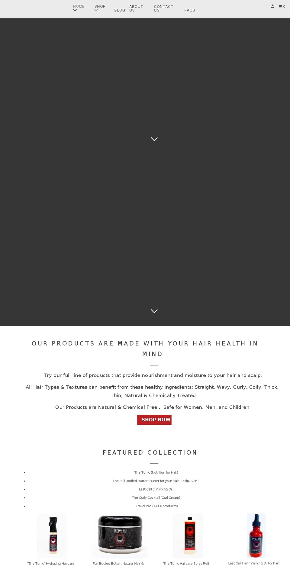 herbsandoilshaircareessentials.com shopify website screenshot