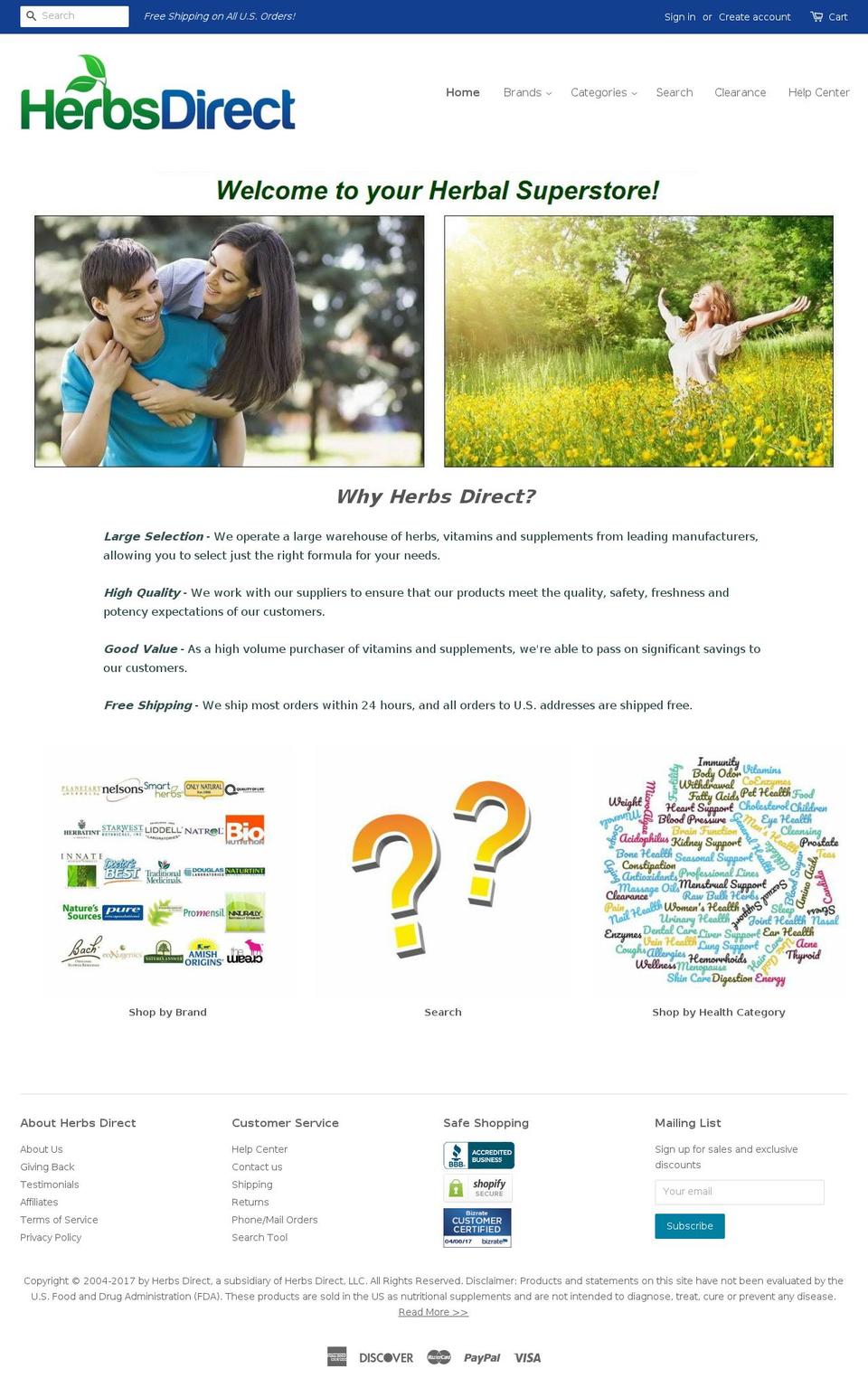 herbsdirect.com shopify website screenshot