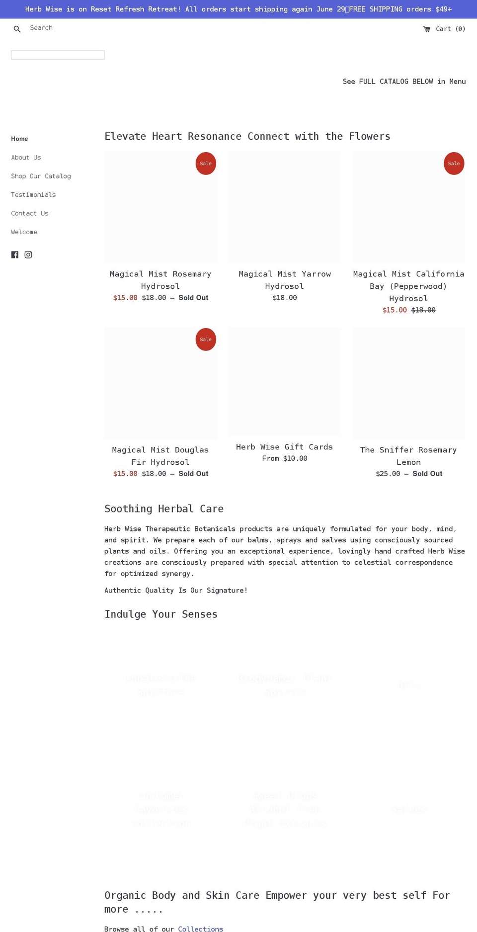 herbwisetherapeuticbotanicals.com shopify website screenshot