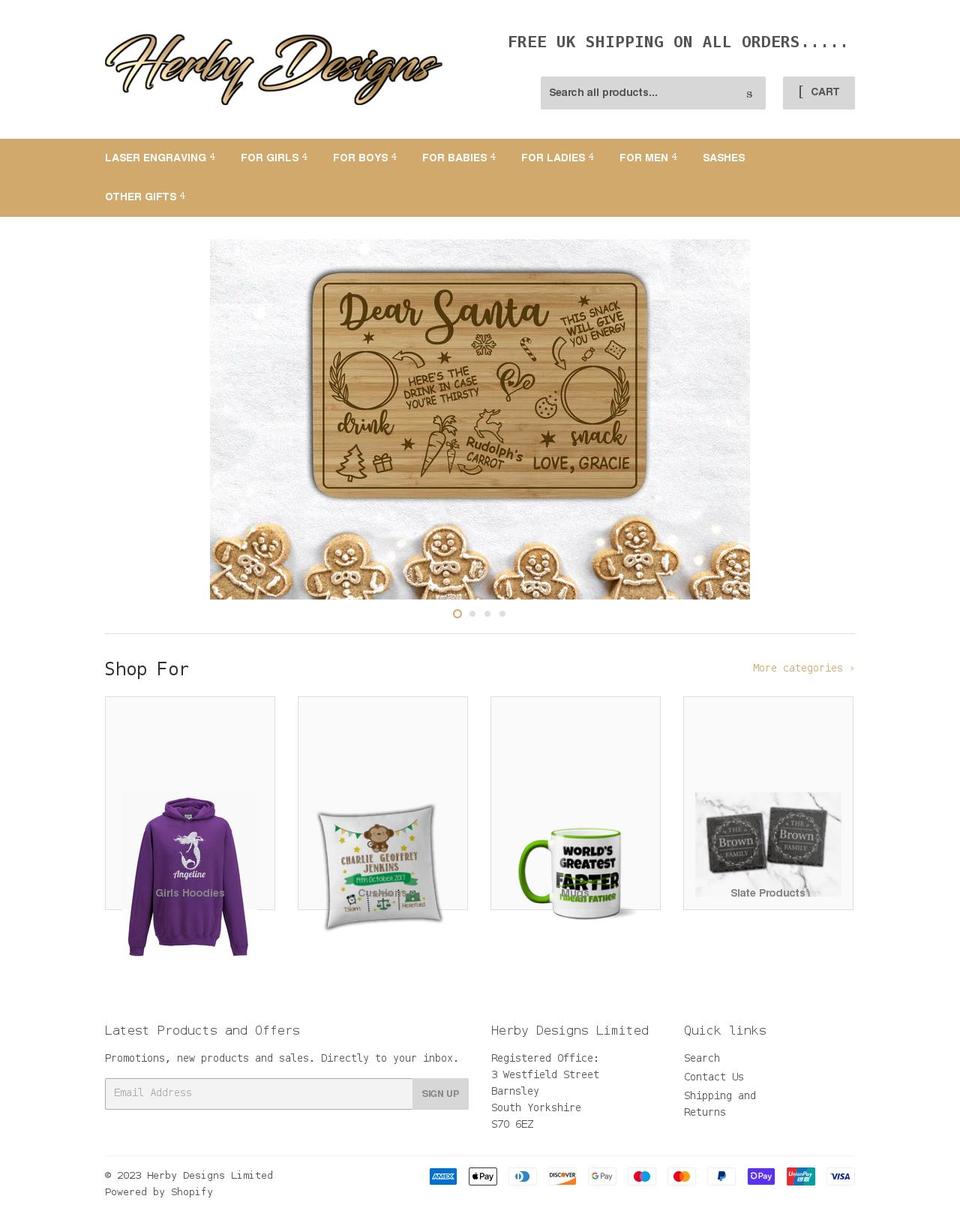 herbydesigns.co.uk shopify website screenshot