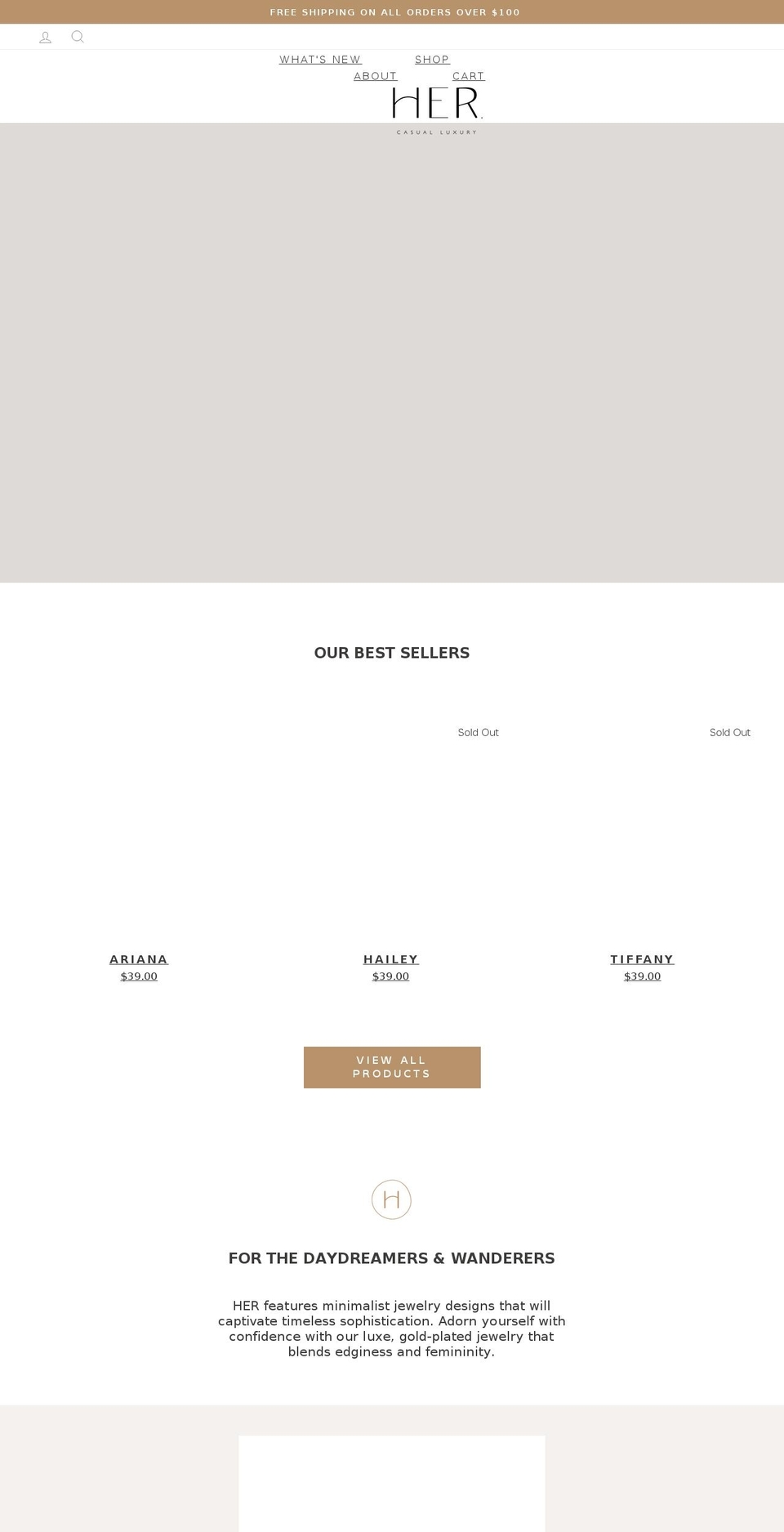 hercasualluxury.com shopify website screenshot