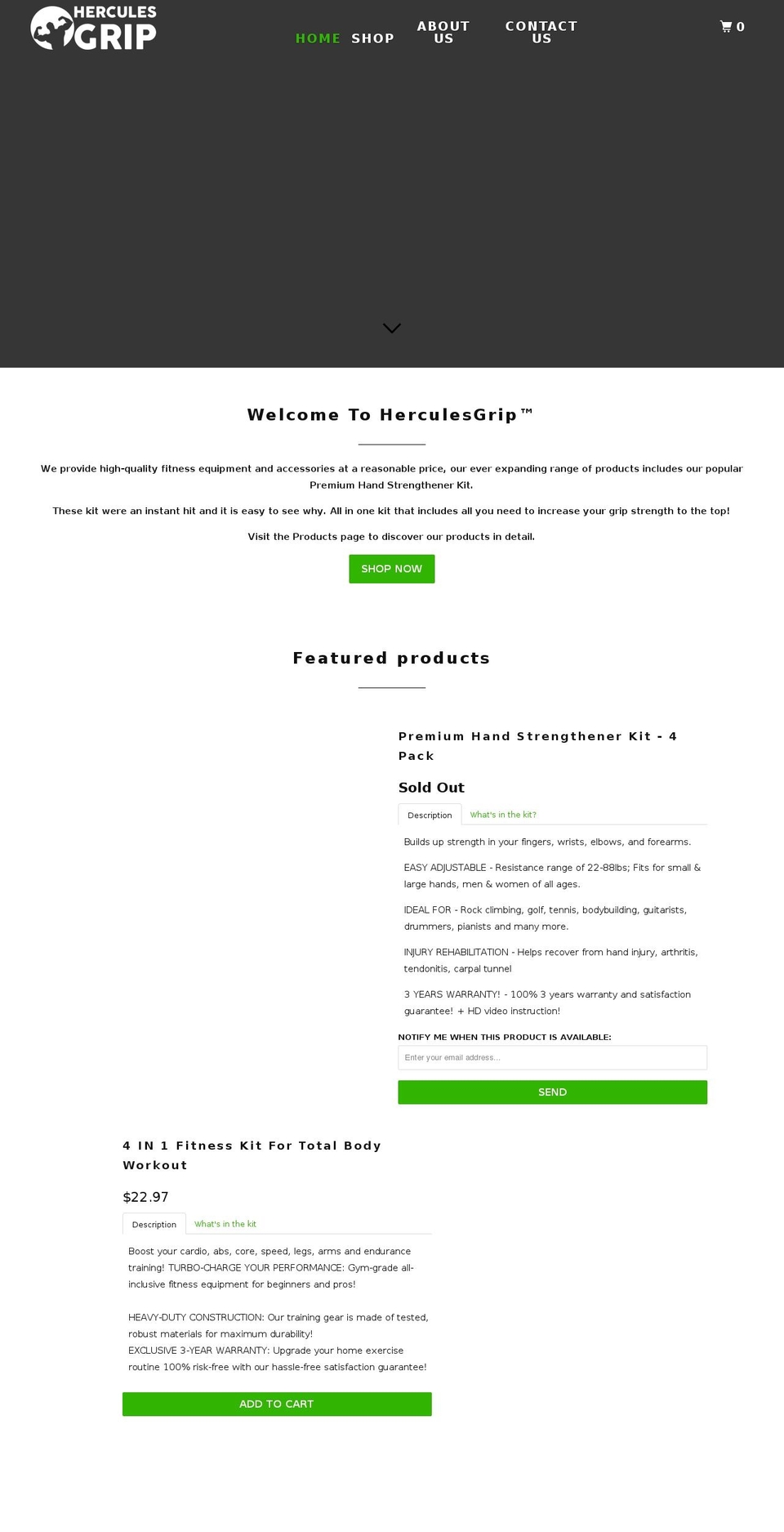 herculesgrip.com shopify website screenshot