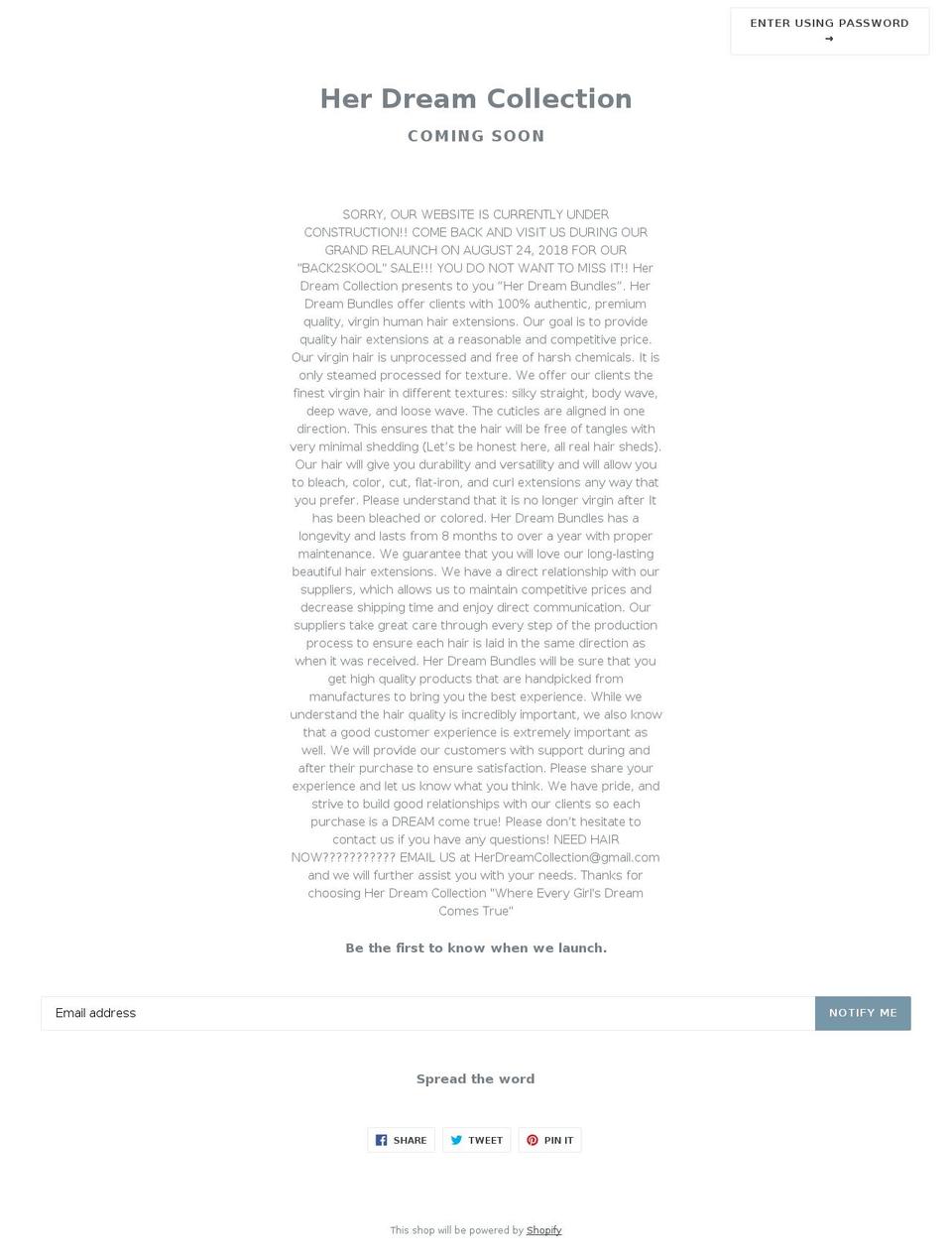 herdreamcollection.com — Shopify storefront screenshot