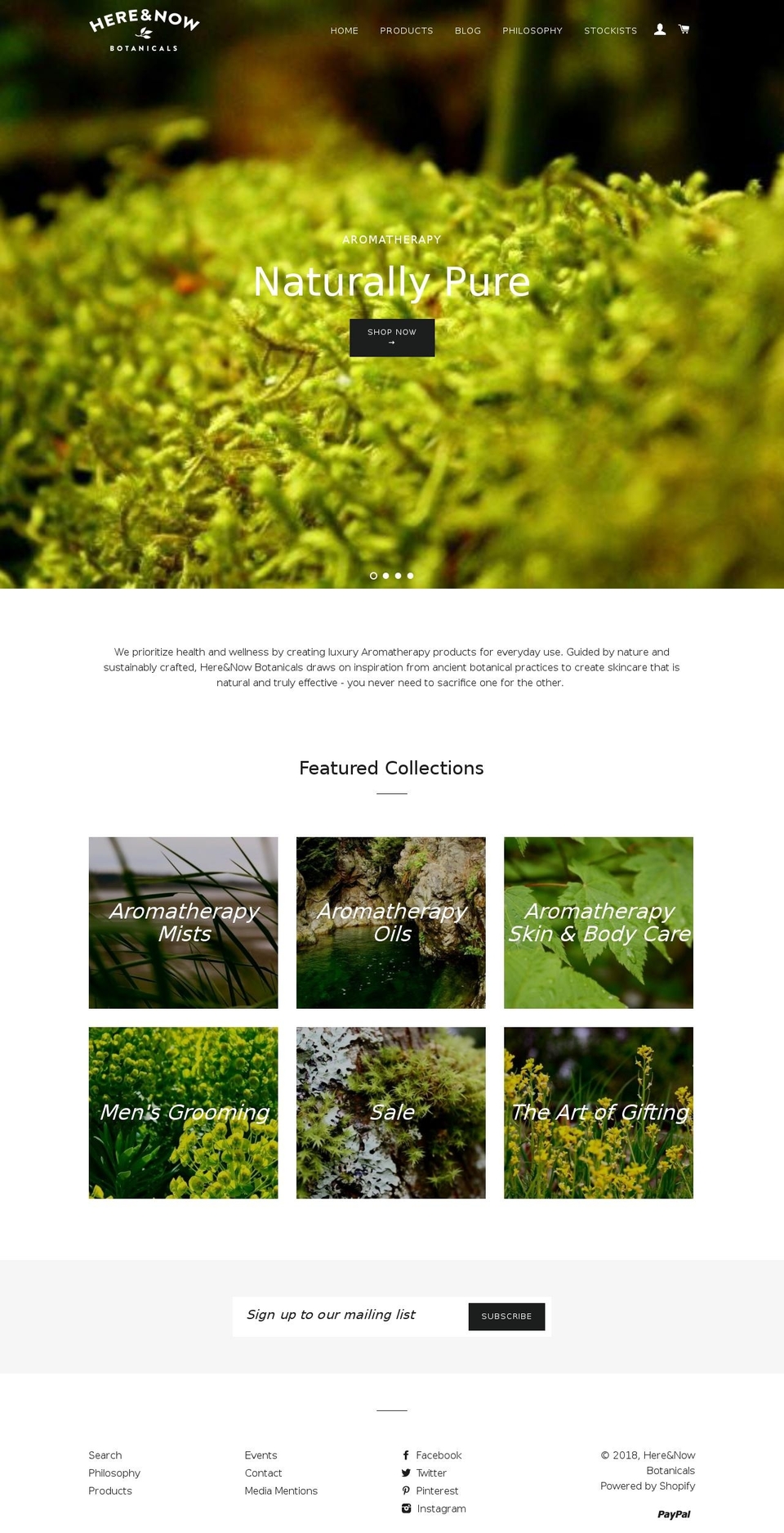 hereandnowbotanicals.com — Shopify storefront screenshot
