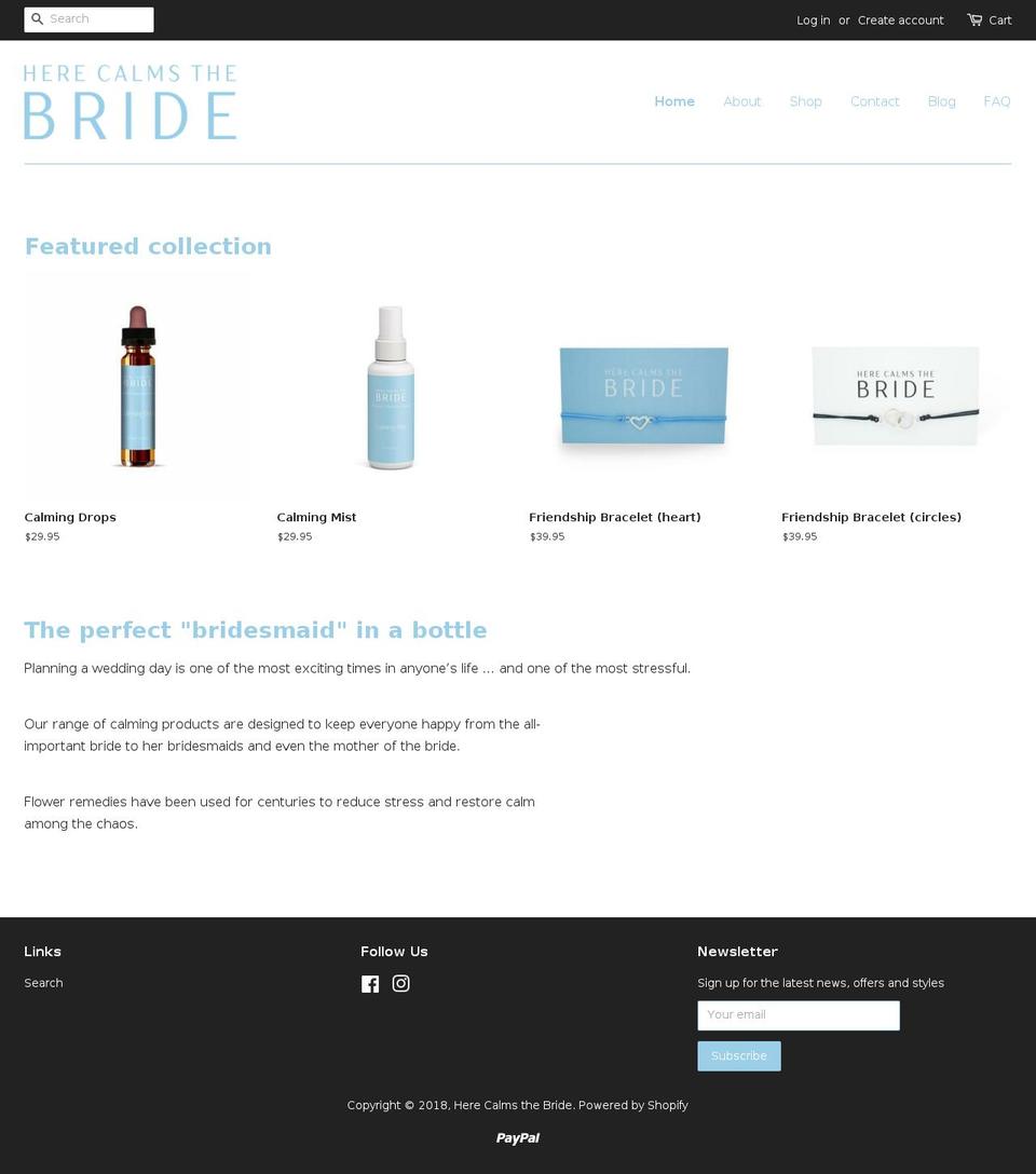 herecalmsthebride.com — Shopify storefront screenshot