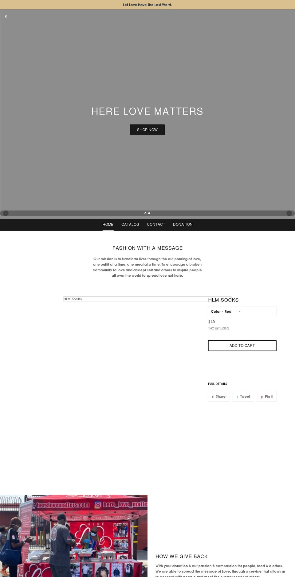 herelovematters.com shopify website screenshot